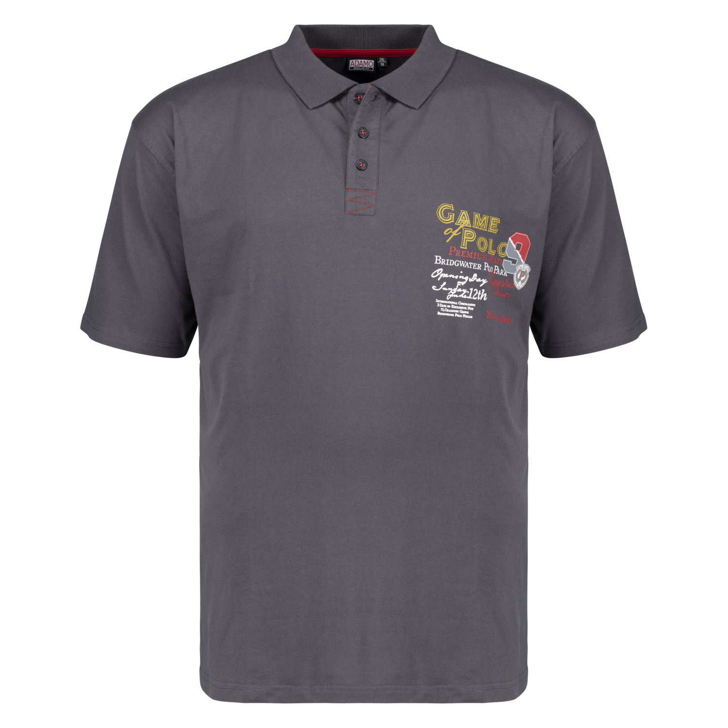 Polo shirt en anthracite à manches courtes avec imprimé série Perth REGULAR FIT by ADAMO en grandes tailles jusqu'au 12XL