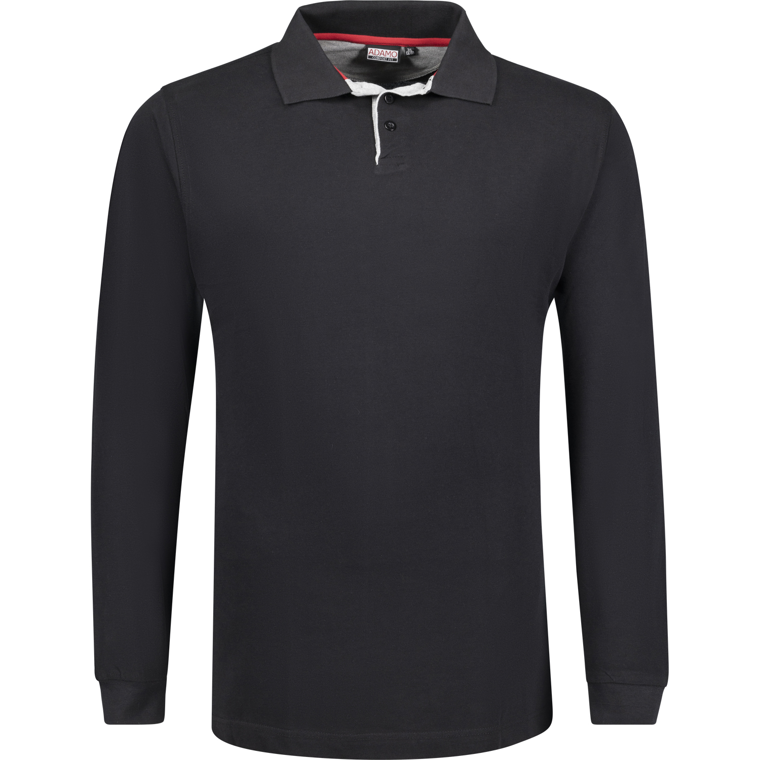 Schwarzes Herren Langarm Pique Polo Shirt COMFORT FIT Serie Peter von Adamo in Übergrößen 2XL bis 12XL