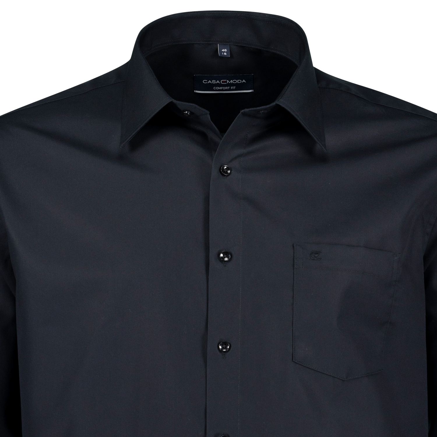 Schwarzes Herren Langarmhemd bügelfrei Comfort Fit von Casamoda in großen Größen 2XL bis 7XL