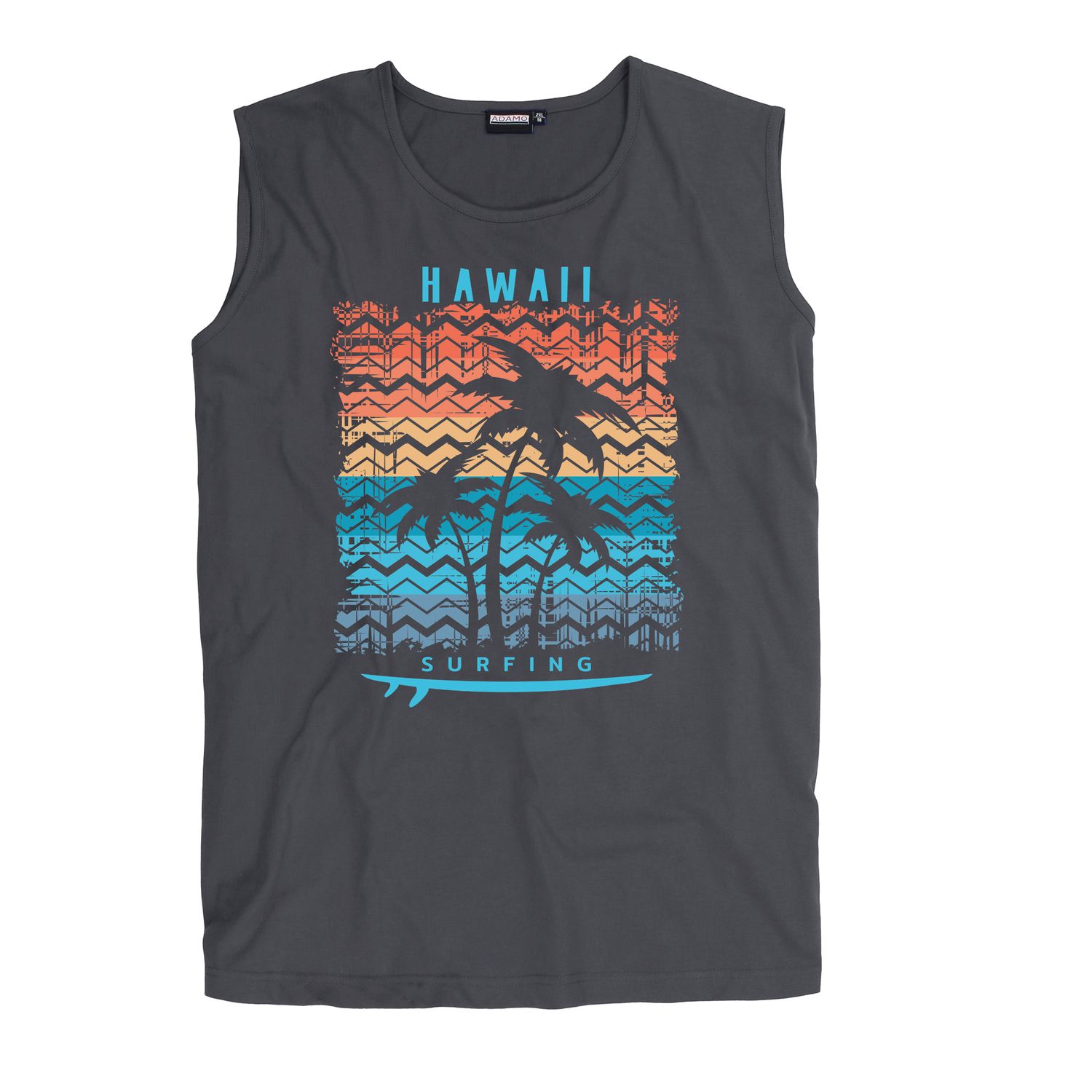Printed muscle shirt from ADAMO in anthracite in sizes 2XL-12XL series "Hawaii"