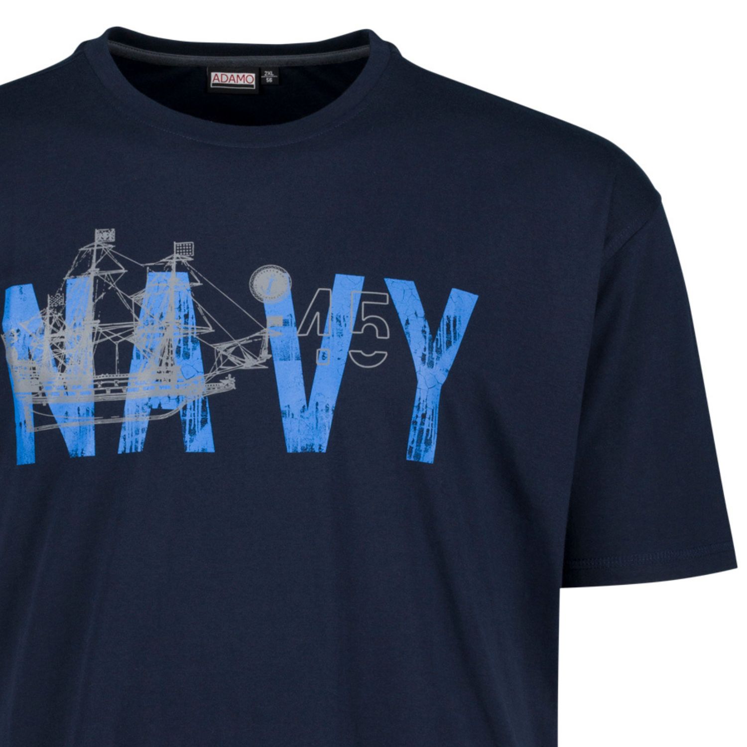 ADAMO Rundhals T-Shirt Serie Navy bedruckt in Übergrößen bis 10XL Regular Fit in navy für Herren