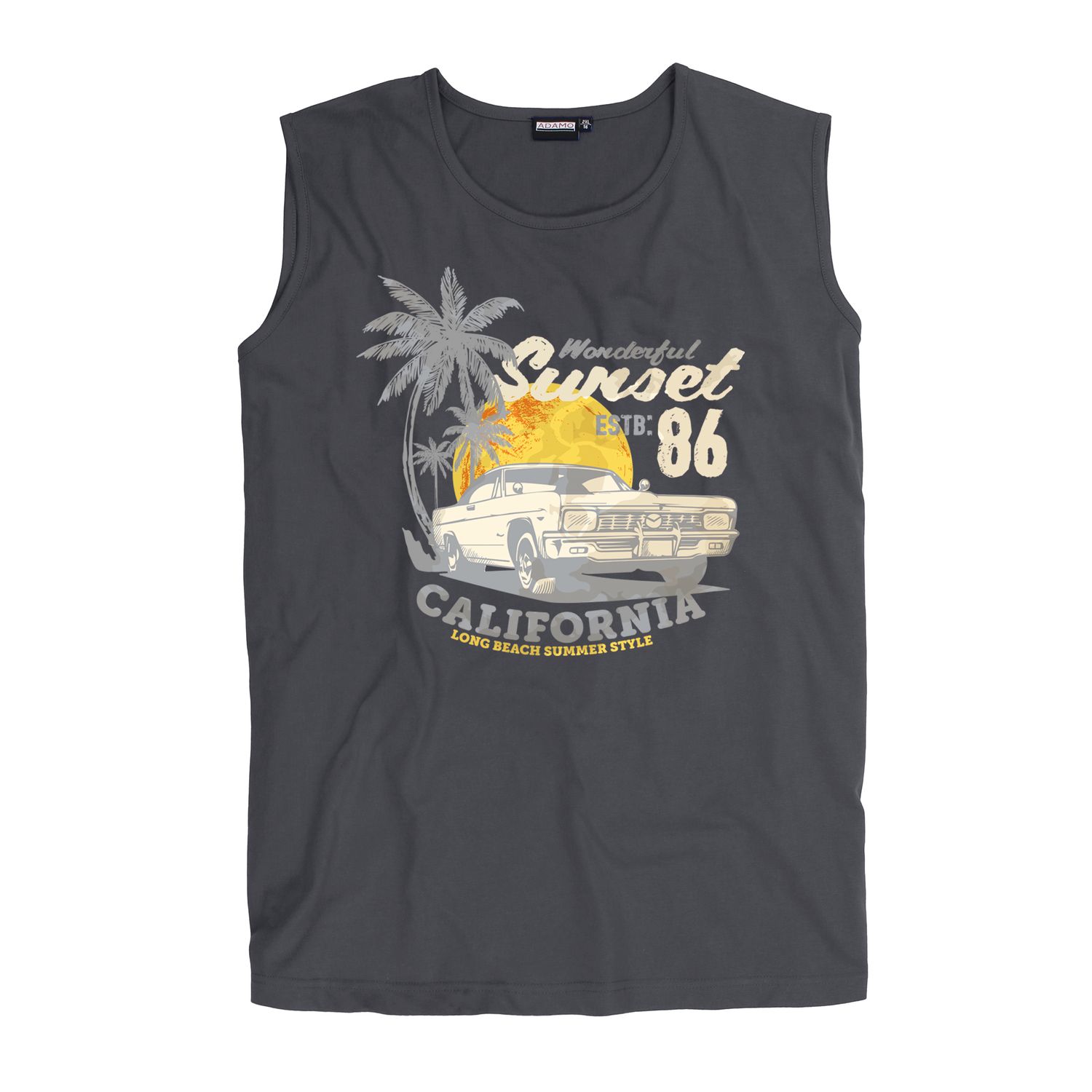 Printed muscle shirt "Sunset" in anthracite by ADAMO in sizes 2XL-12XL