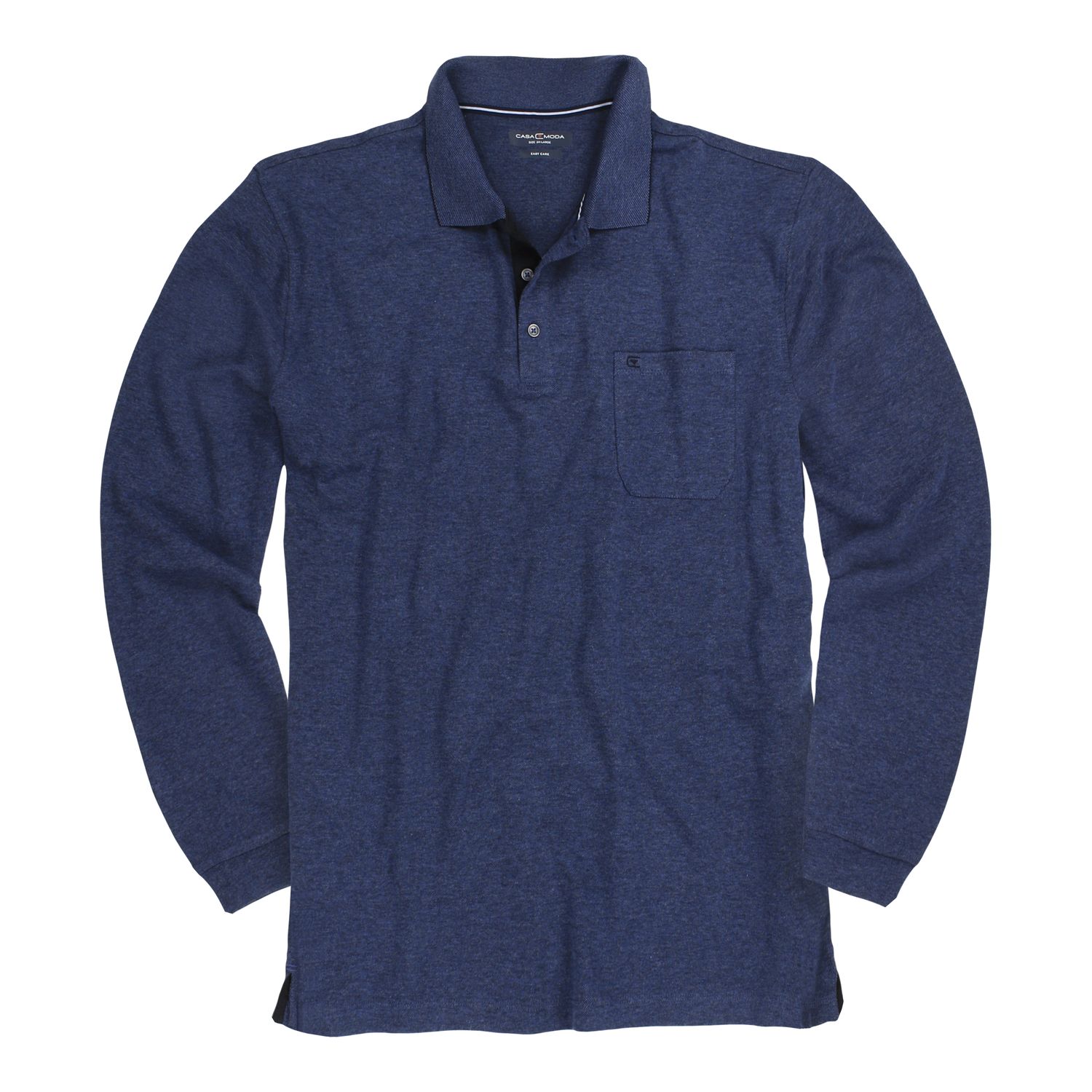 Long sleeve polo shirt in dark blue by Casamoda for men in oversizes up to 6XL