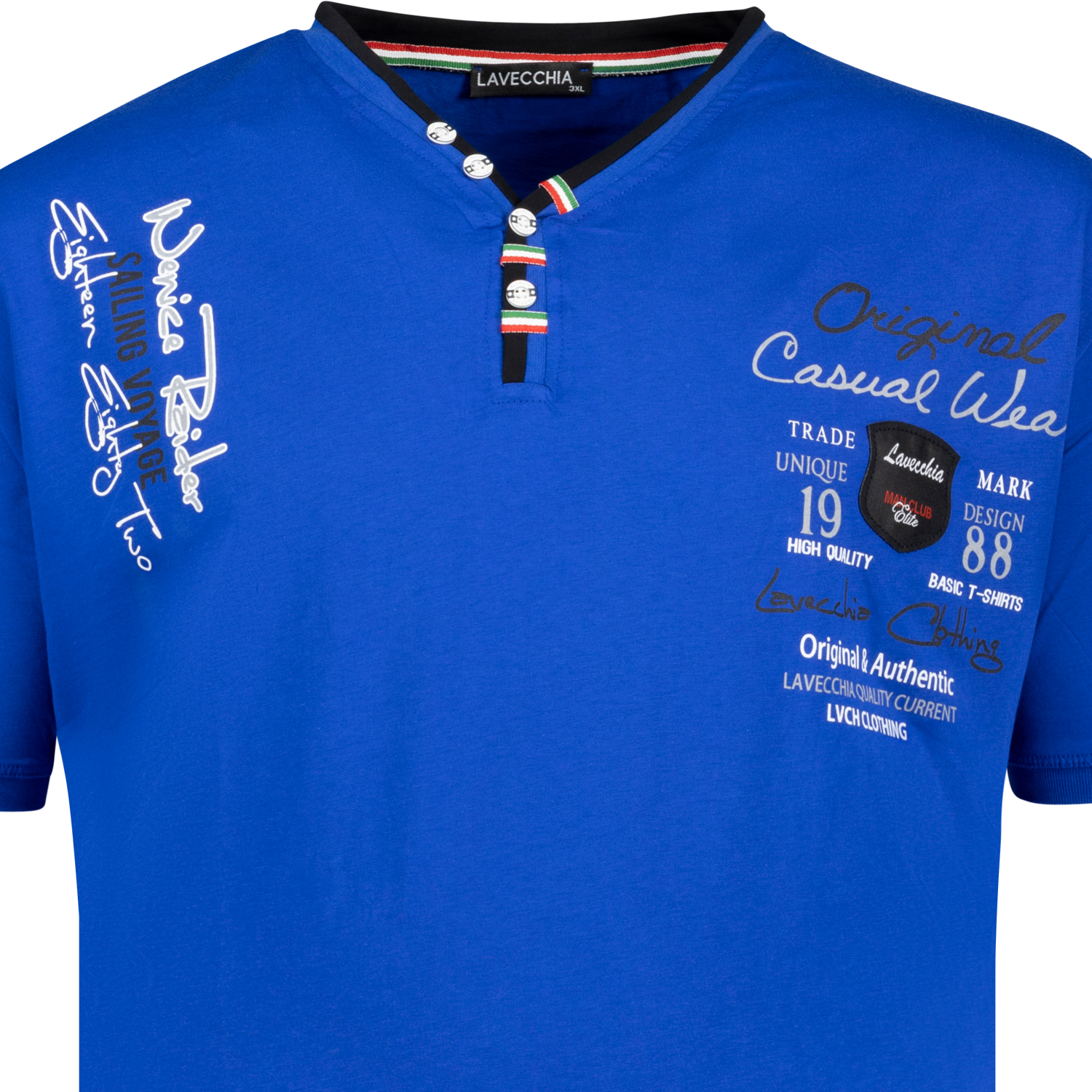 LAVECCHIA kurzarm Shirt für Herren in Übergrößen bis 8XL royalblau mit V-Ausschnitt