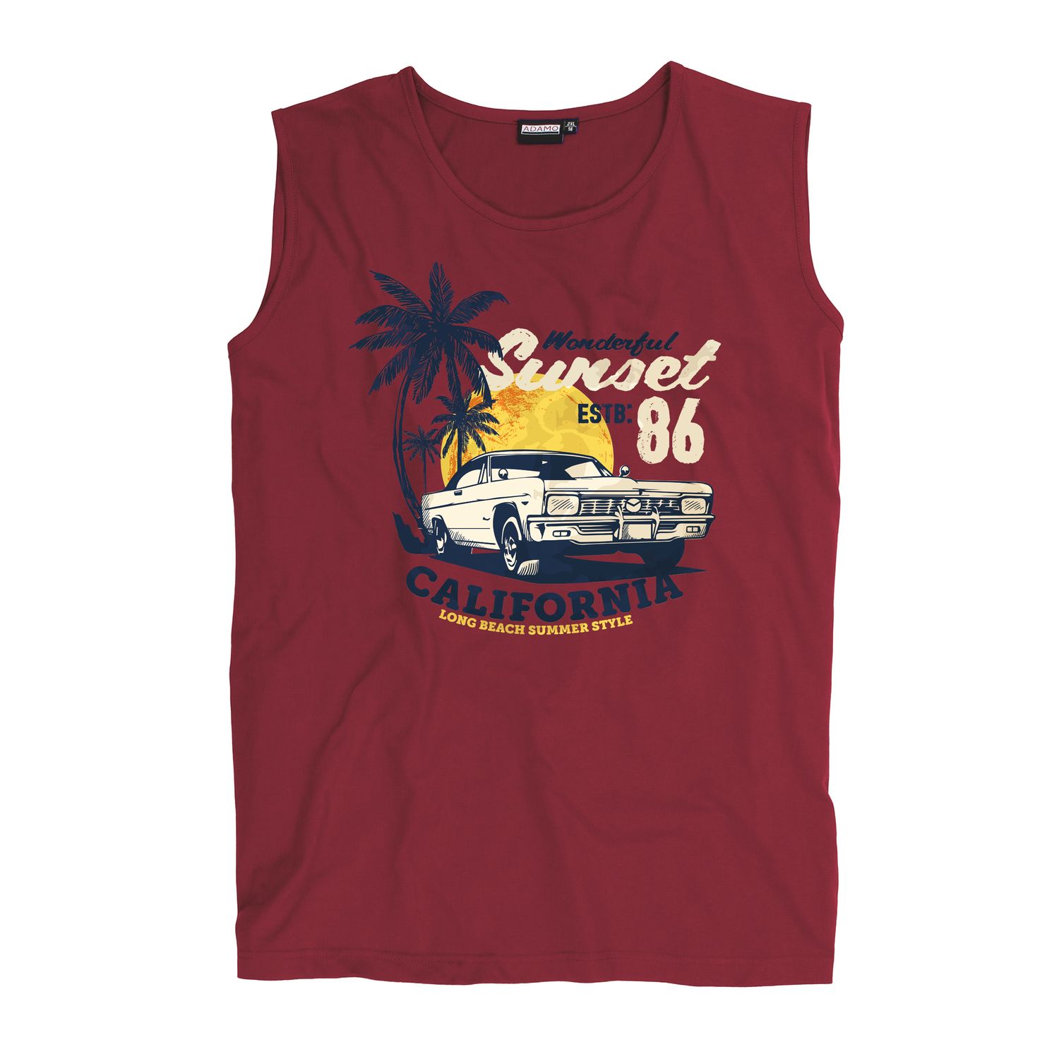 Printed muscle shirt "Sunset" burgundy by ADAMO in sizes 2XL-12XL