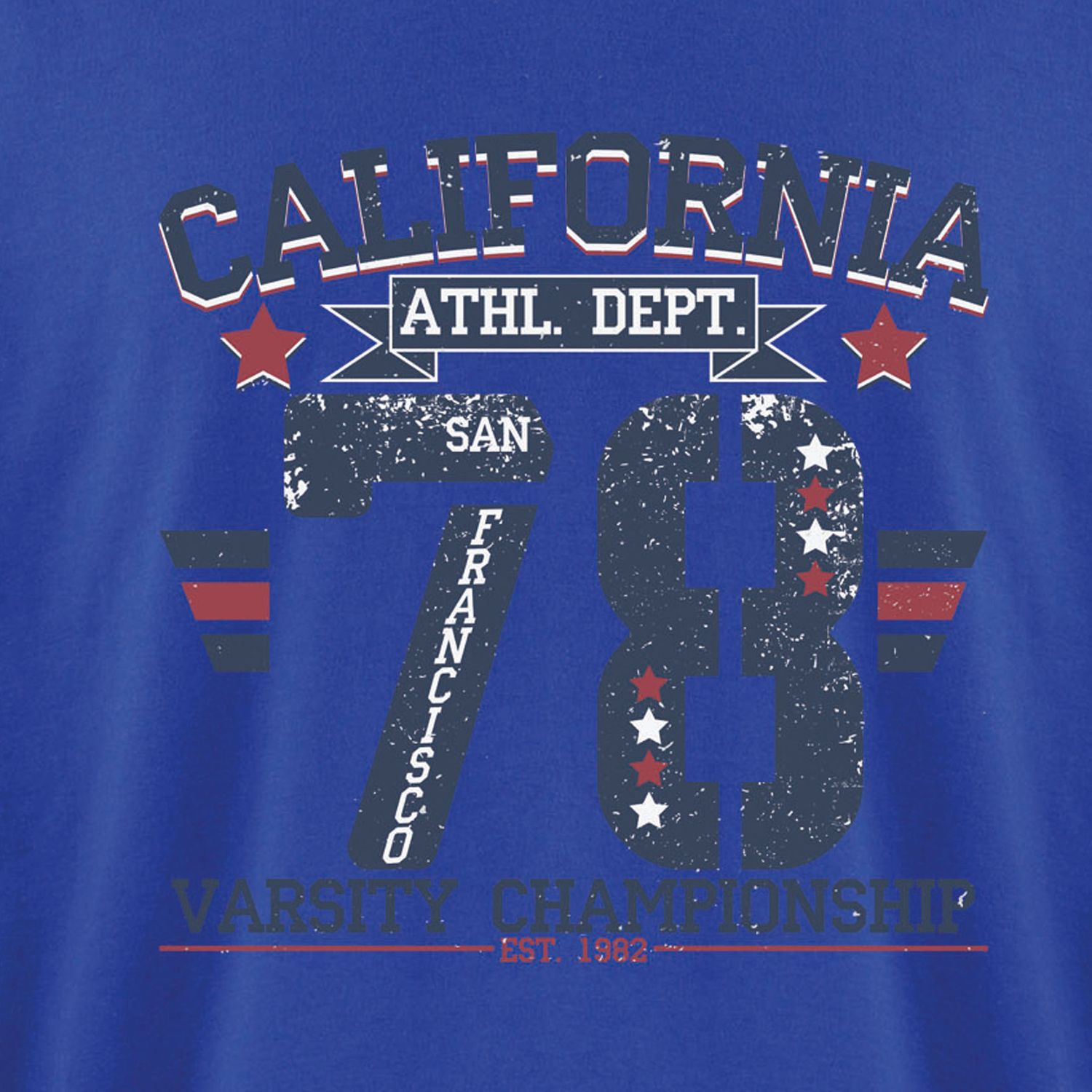 T-shirt imprimé California 78 en royal de ADAMO dans les tailles 2XL - 12XL / 4XLT pour hommes 