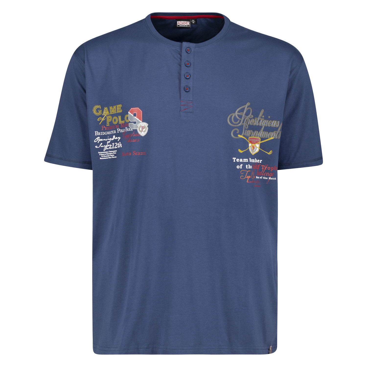 Blaues Herren Serafino T-Shirt mit Print REGULAR FIT von Adamo Serie DUNDEE in Übergrößen bis 12XL