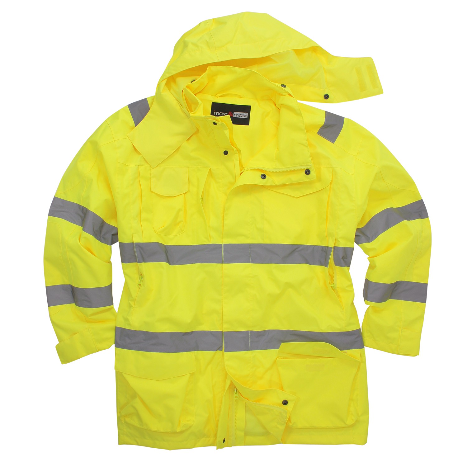 Gelbe Regen- und Warnschutzjacke wasserdicht von marc&mark in Übergrößen bis 10XL