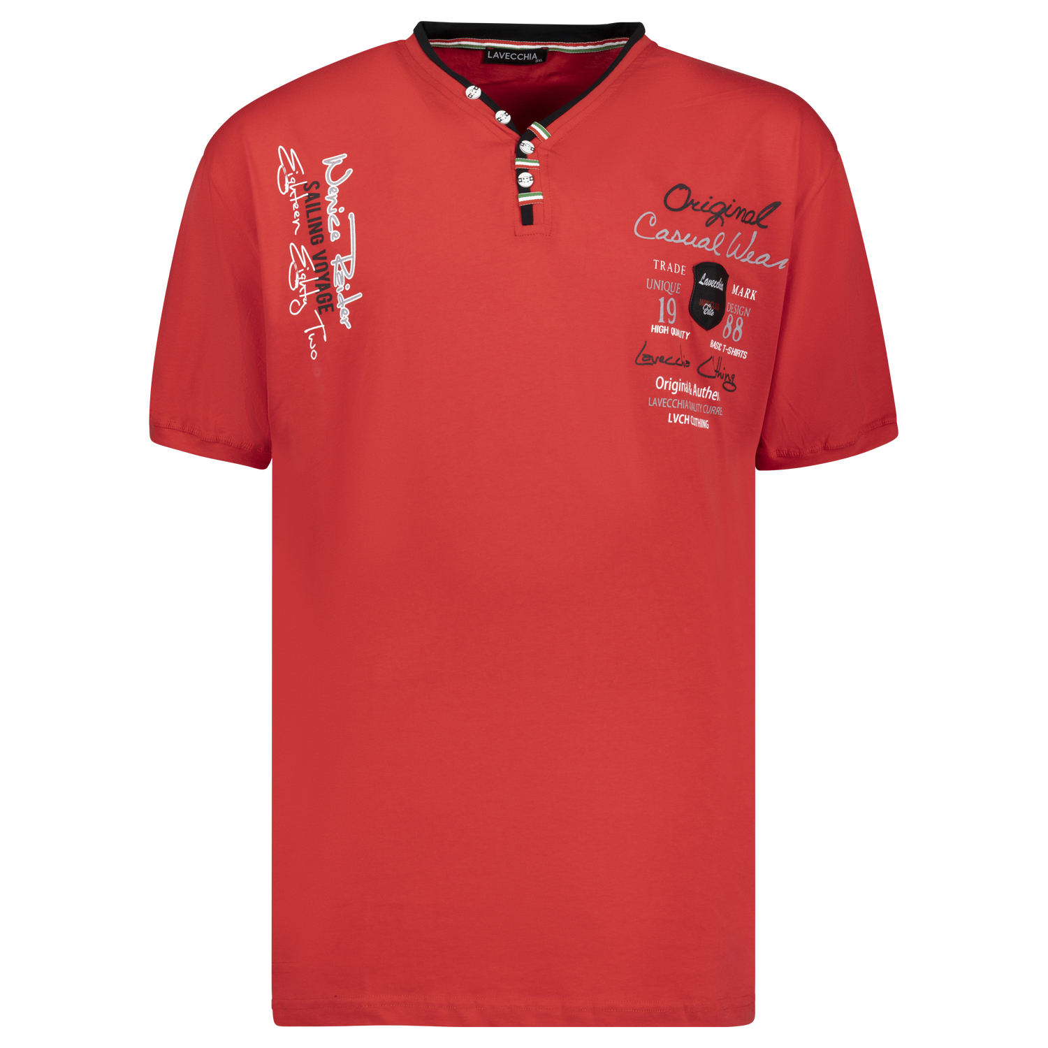 T-Shirt mit V-Ausschnitt von Lavecchia rot in Übergrößen bis 8XL für Herren