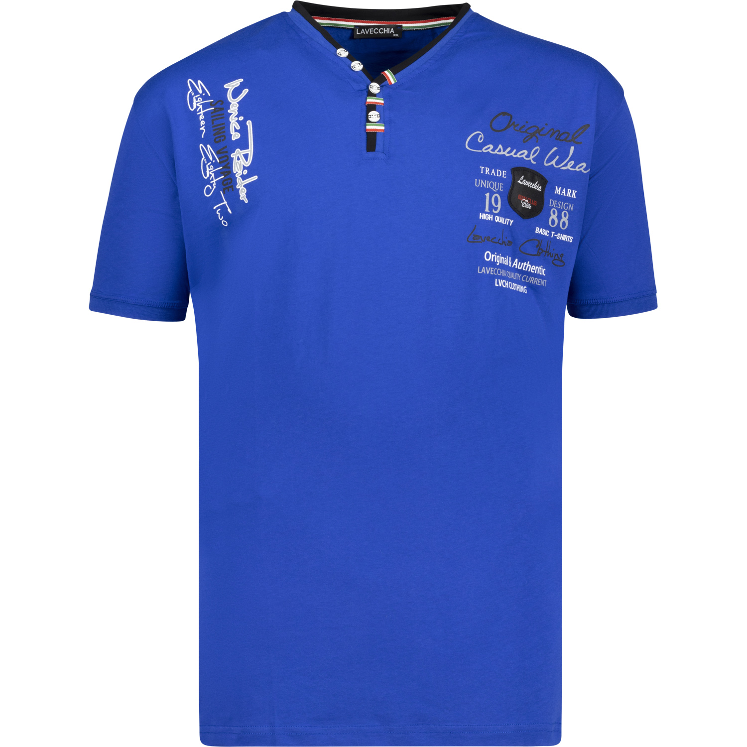 T-shirt in royal blue for men by Lavecchia in oversize up to 8XL with front print