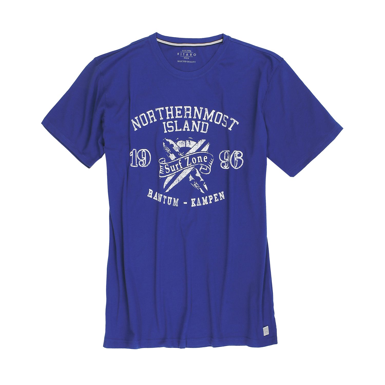 T-shirt bleu de Kitaro avec imprimé vintage grande taille jusqu'au 8XL