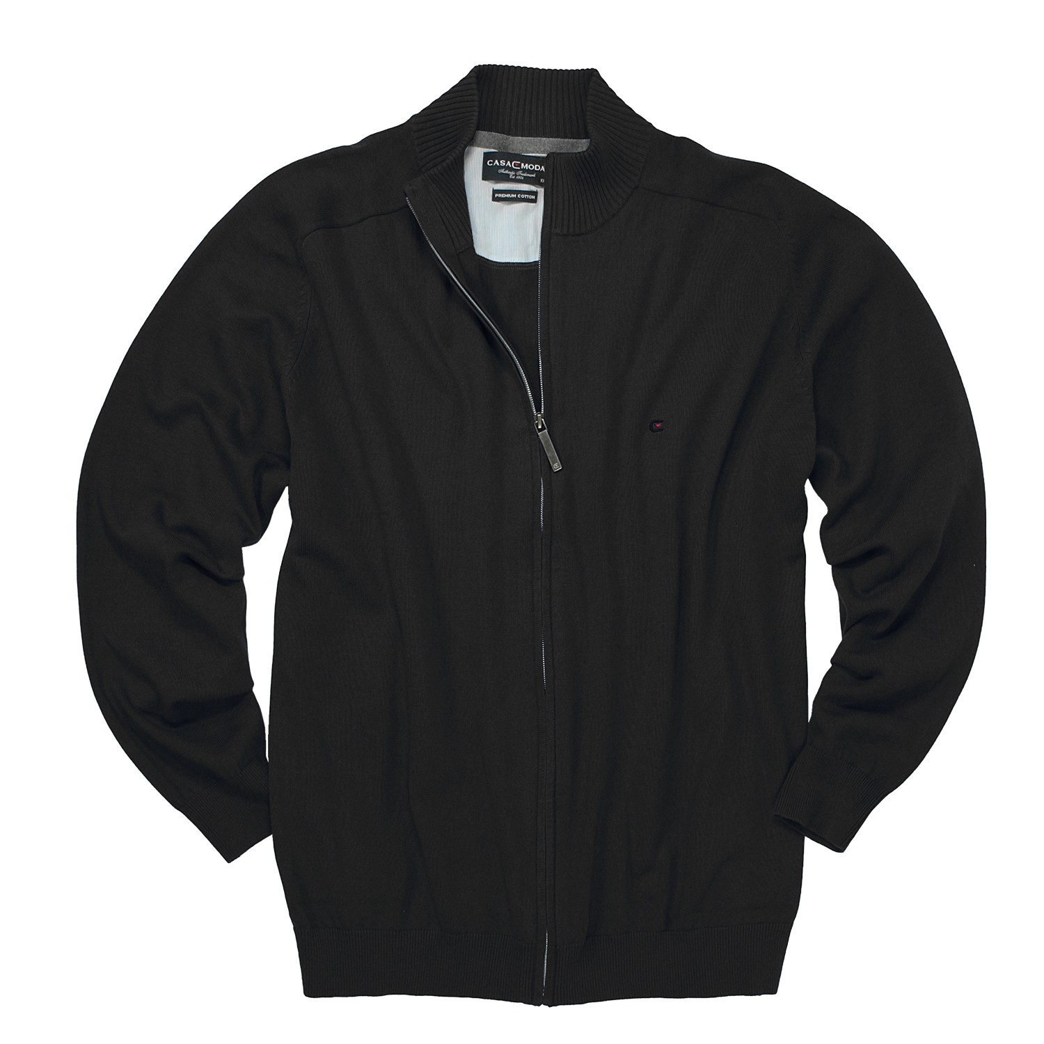 Cardigan for men by Casamoda in black with zip in XXL sizes up to 6XL