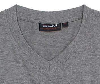 Grau meliertes T-Shirt mit V-Ausschnitt von GCM Originals in Übergrößen von 3XL bis 6XL
