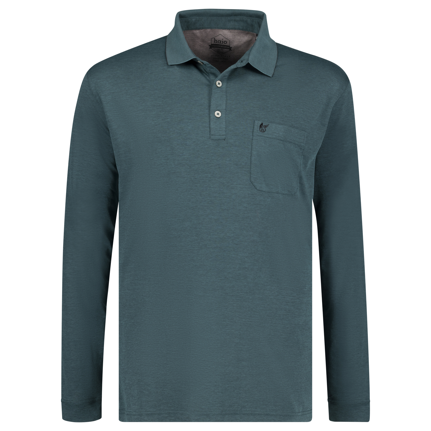 Long sleeve polo shirt "stay fresh" by hajo in bluegreen up to oversize 6XL- soft knit