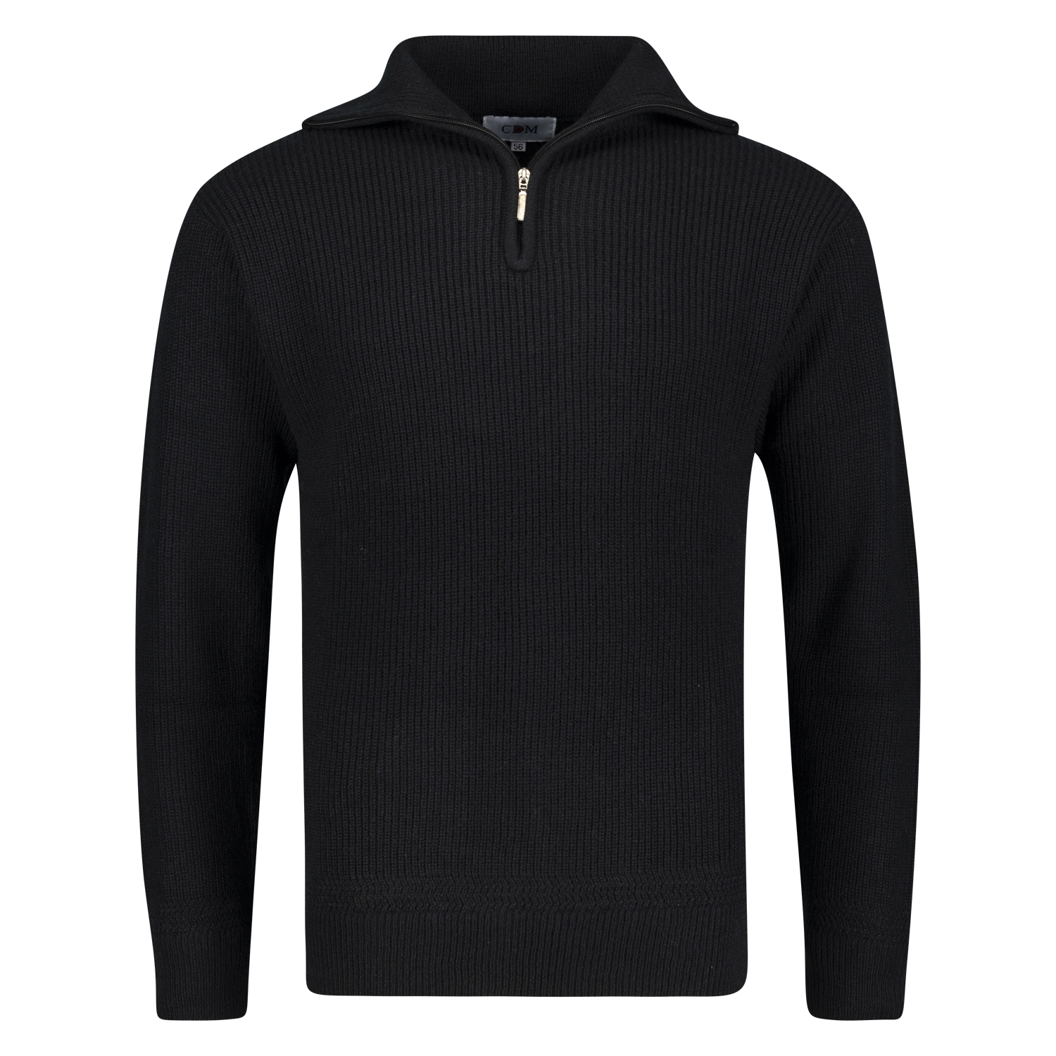 CDM Strick-Pullover mit Troyerkragen in schwarz bis Übergröße 9XL