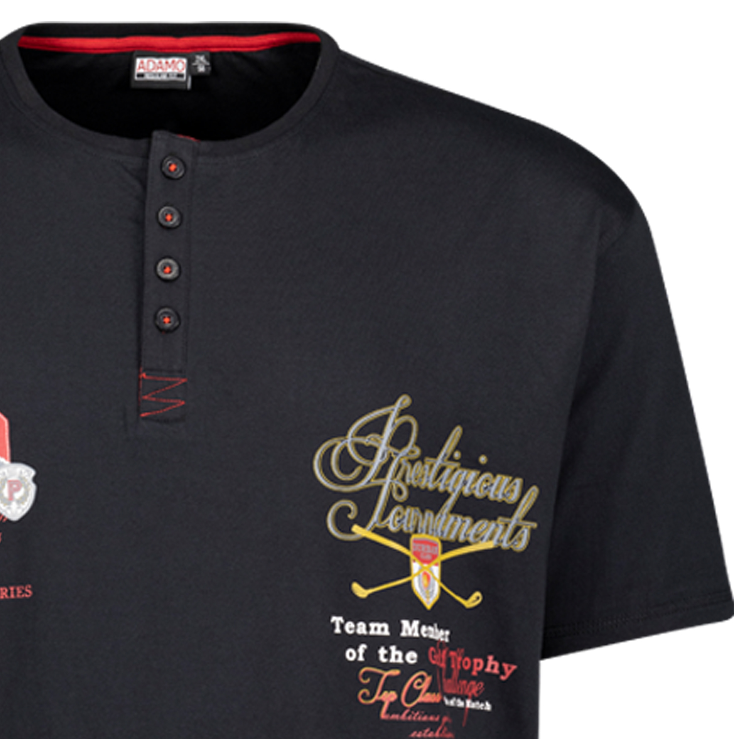 Herren Serafino T-Shirt schwarz mit Print REGULAR FIT von Adamo Serie DUNDEE in Übergrößen bis 12XL