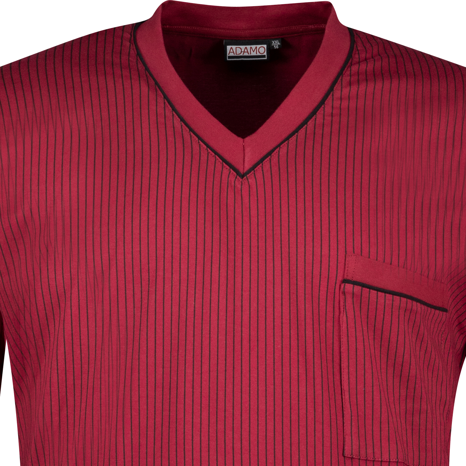 Adamo Langarm-Nachthemd in bordeaux mit schwarzen Streifen bis Übergröße 10XL
