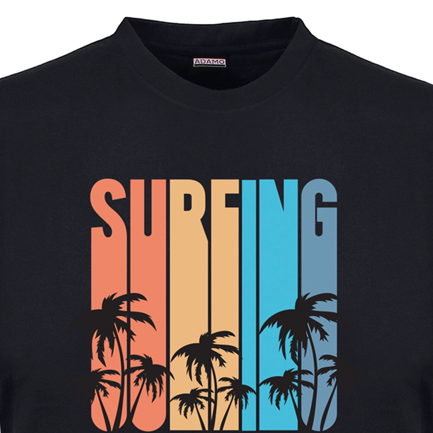 T-shirt noir avec empreinte by ADAMO en grandes tailles jusqu'au 12XL - Série "Surfing"