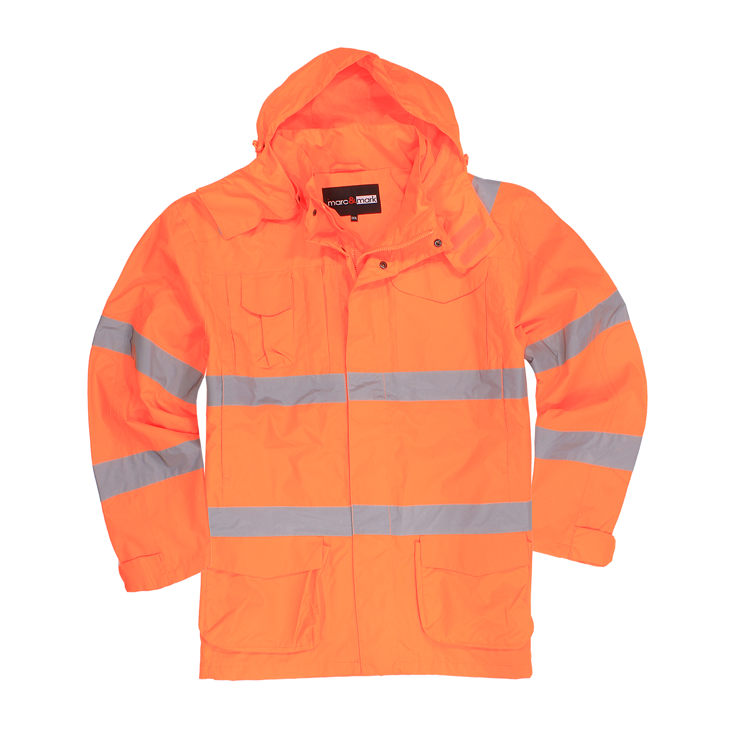 Waterproof warning jacket in orange by marc&mark in oversizes up to 10XL