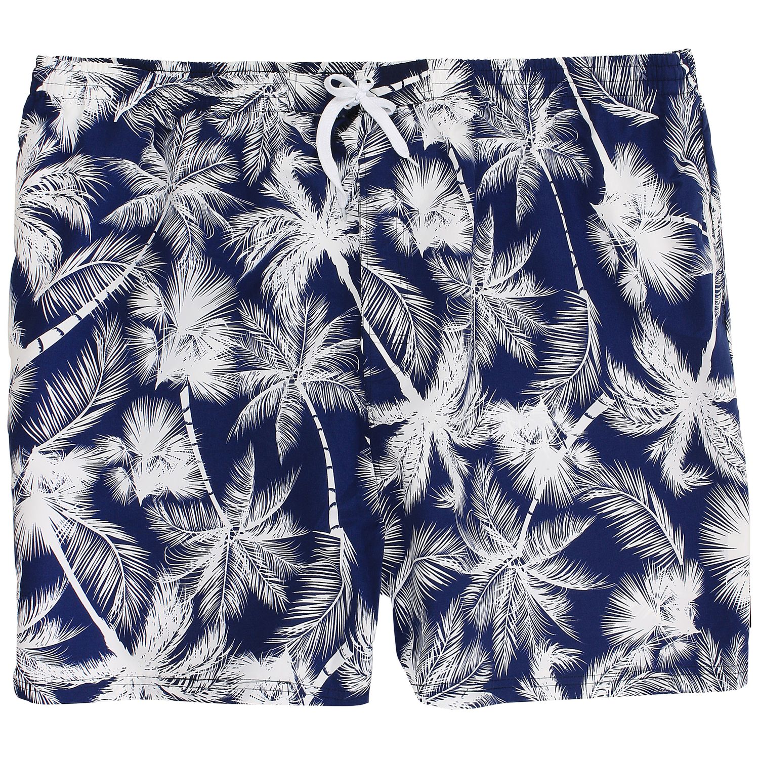 Badeshort Badehose Schwimmhose von eleMar in großen Größen bis 9XL für Herren in blau-weiß mit Palmenprint