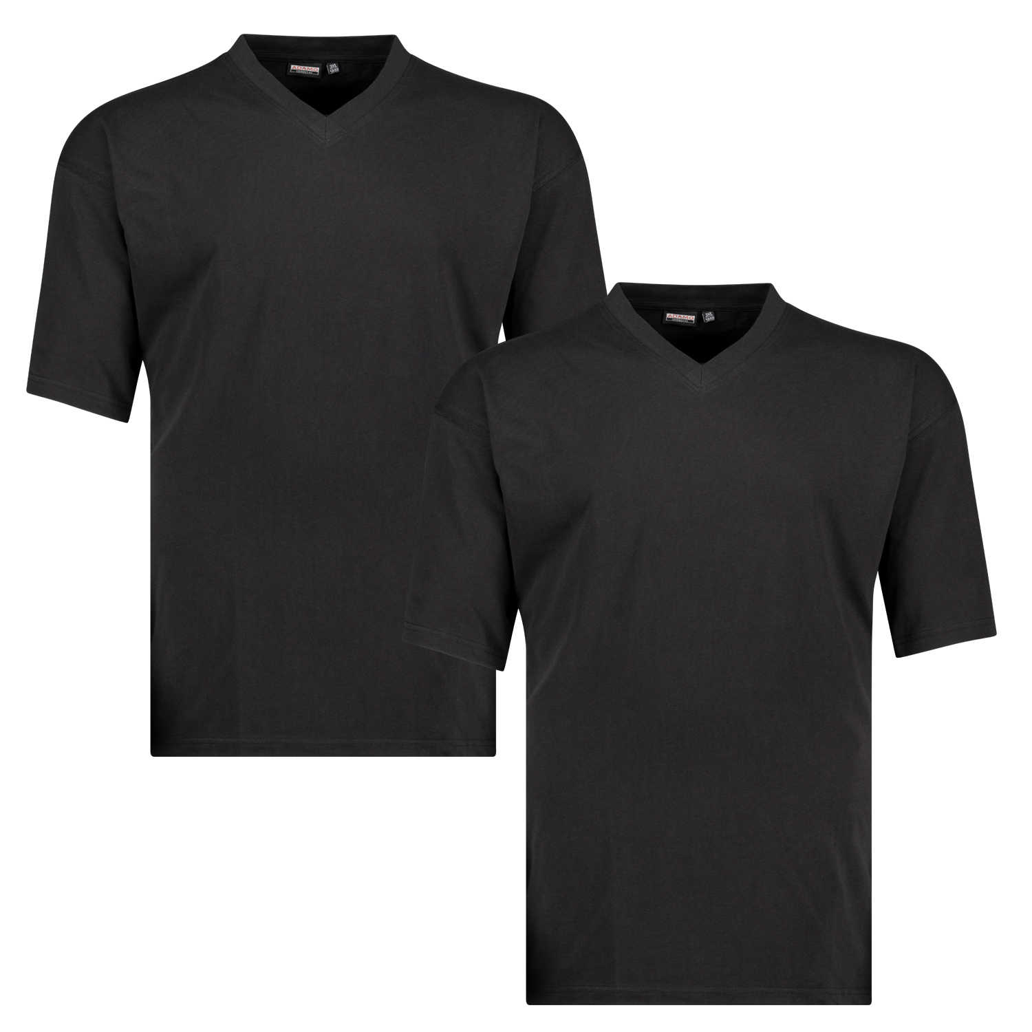 Schwarzes V-T-Shirt im Doppelpack COMFORT FIT von ADAMO bis Übergröße 12XL