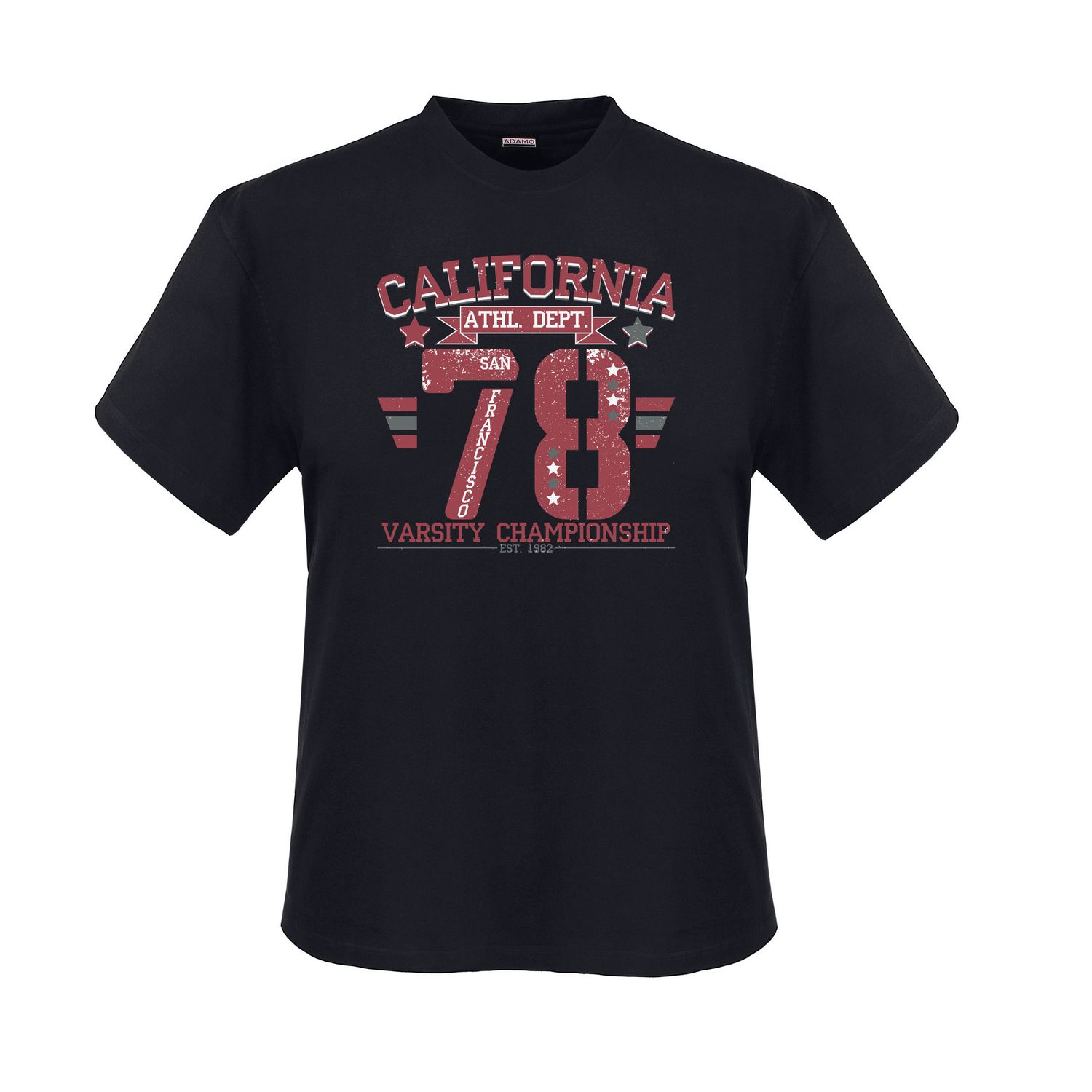 T-shirt imprimé en noir California 78 de ADAMO dans les tailles 2XL - 12XL / 4XLT pour hommes 