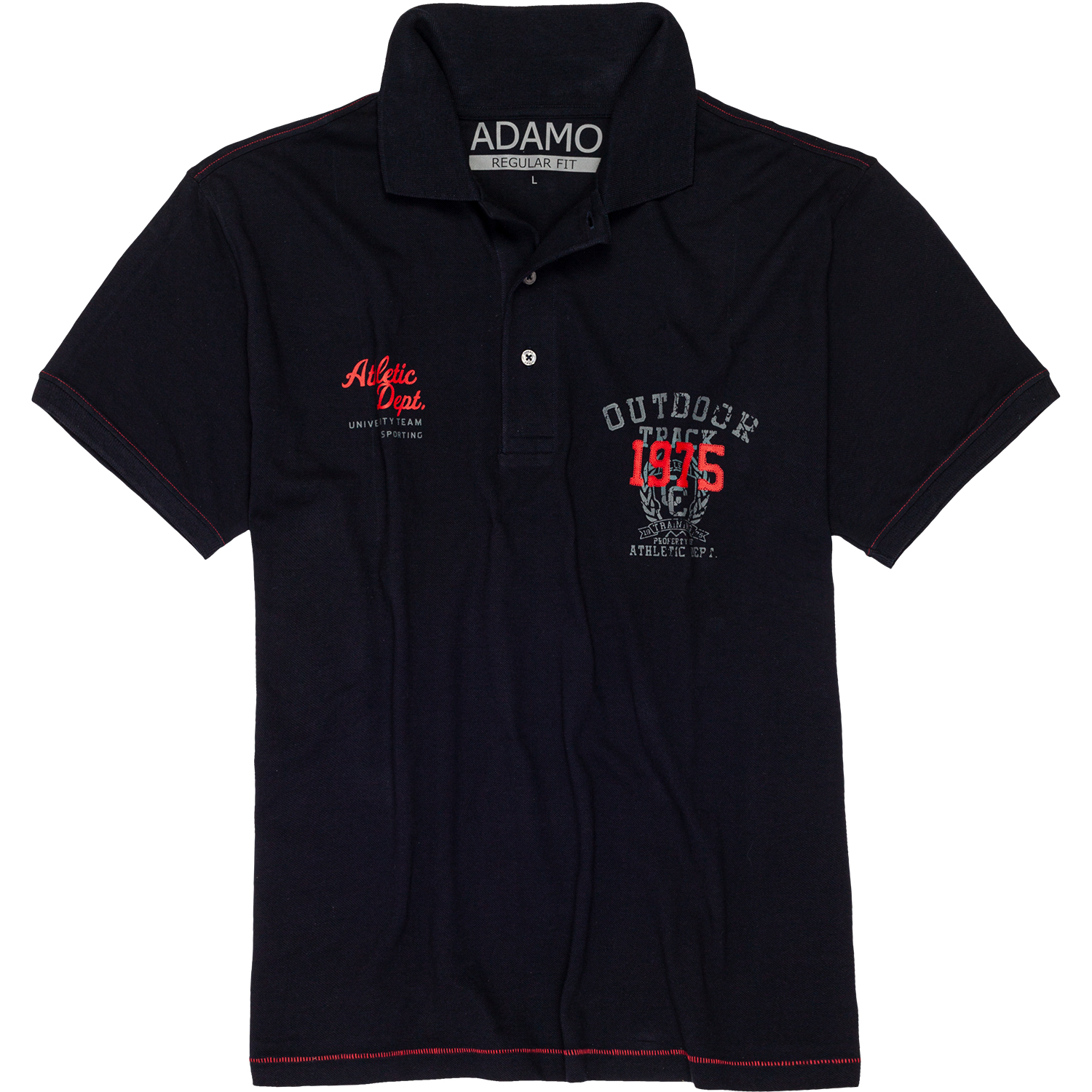 Herren Pique Kurzarm Polo Shirt Modell ATHLETIC von ADAMO navy in großen Größen 2XL bis 12XL bedruckt