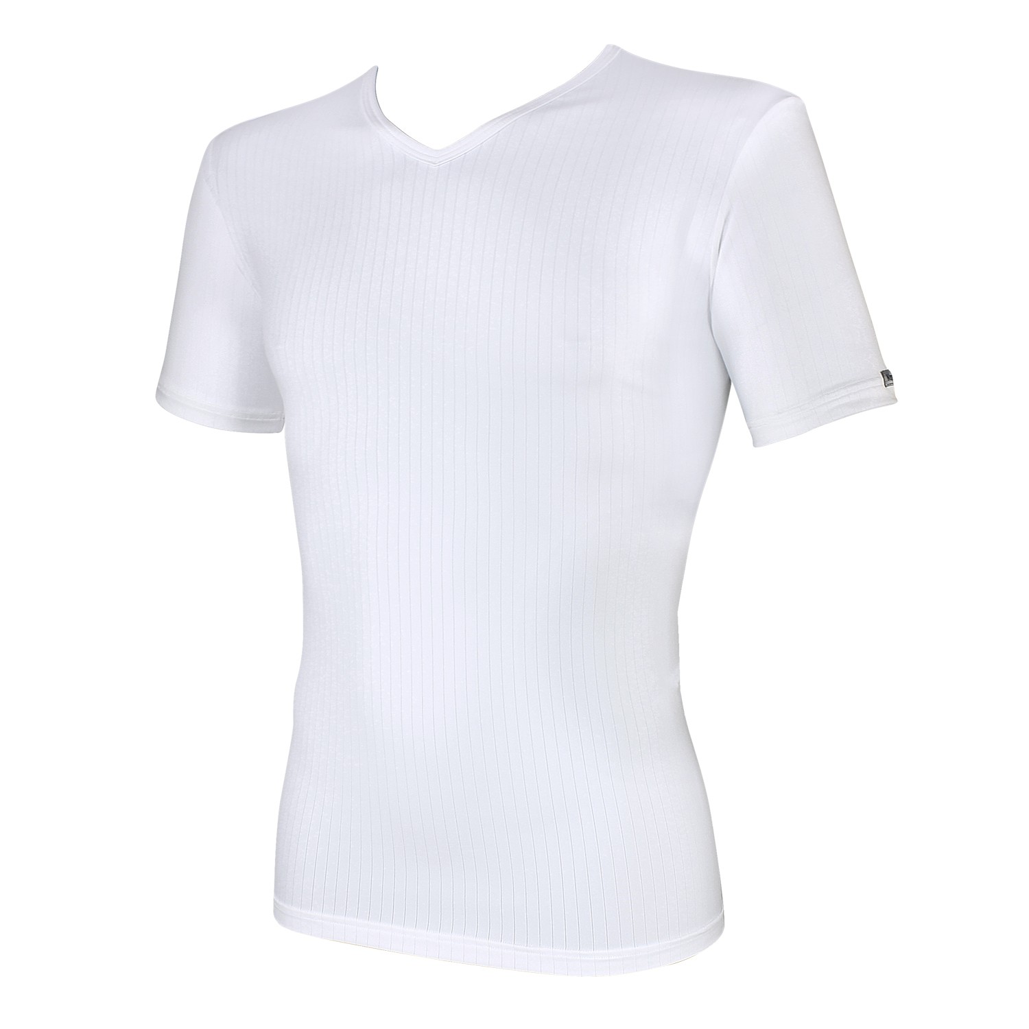 Weißes V-Shirt in Rippoptik von Kapart bis Übergröße 16