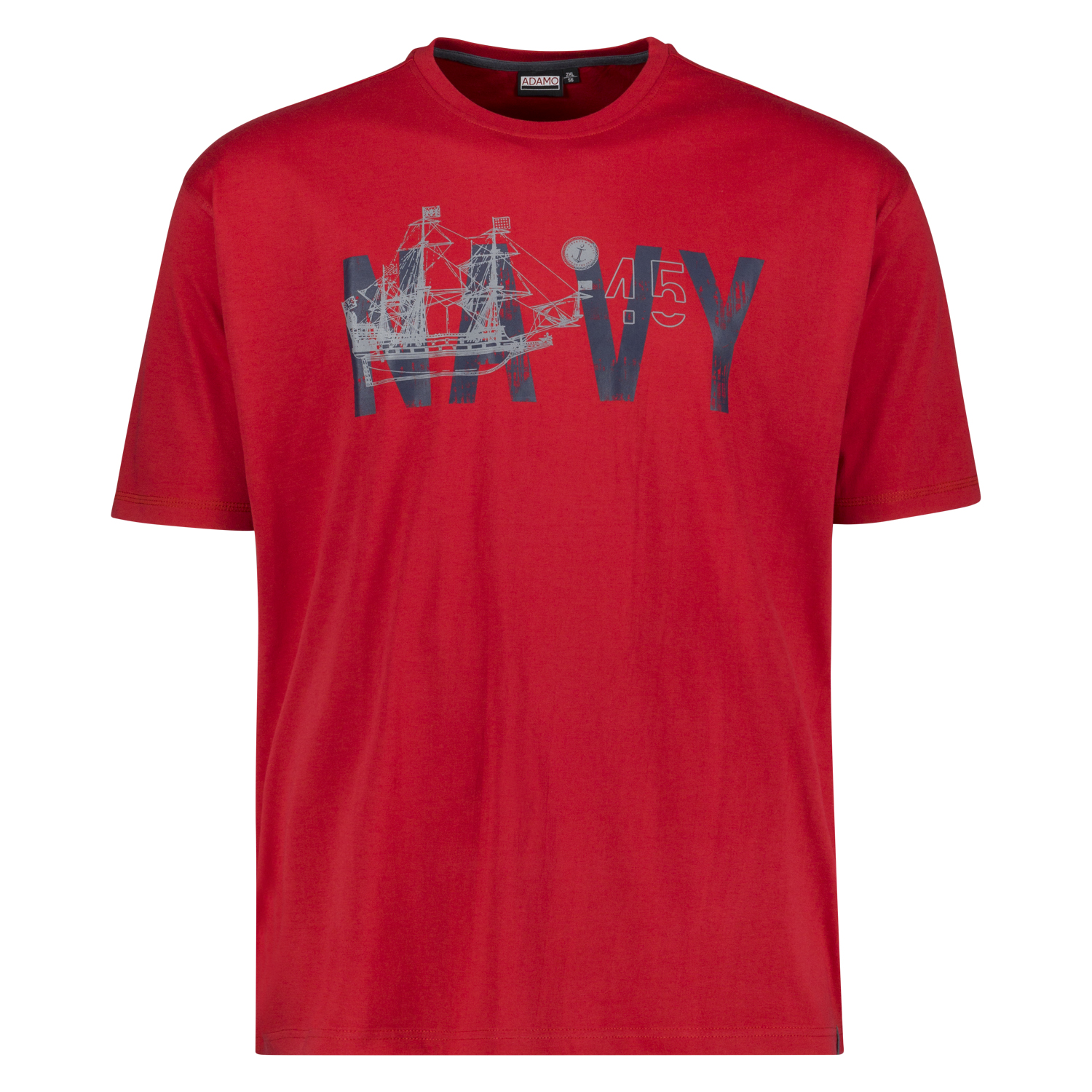Übergrößen Herren Motivshirt mit Rundhals in rot bedruckt 2XL-10XL von ADAMO Serie "NAVY" 