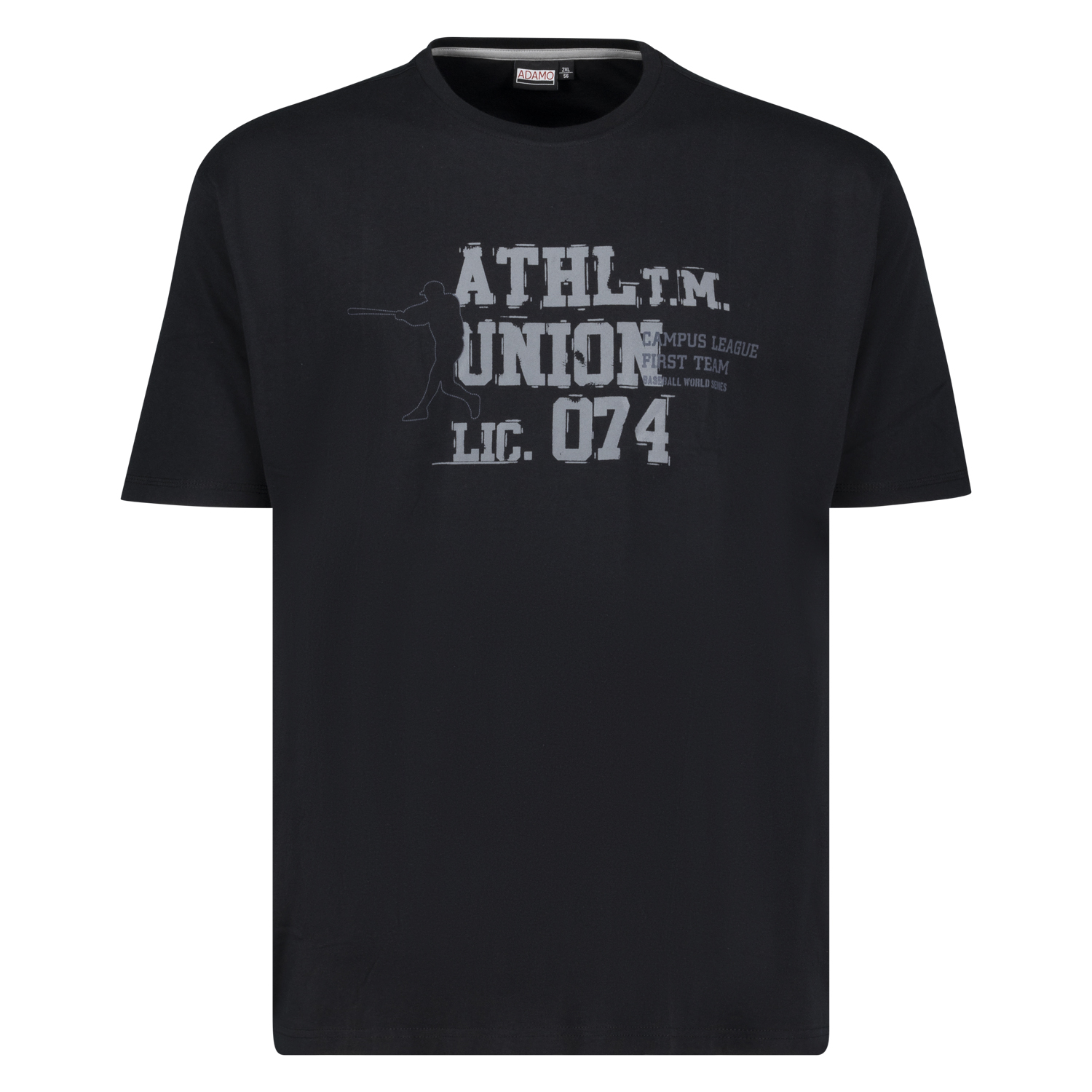 Rundhals T-Shirt von ADAMO Serie "ATHLETIC" bedruckt in Übergrößen bis 14XL Comfort Fit in schwarz für Herren