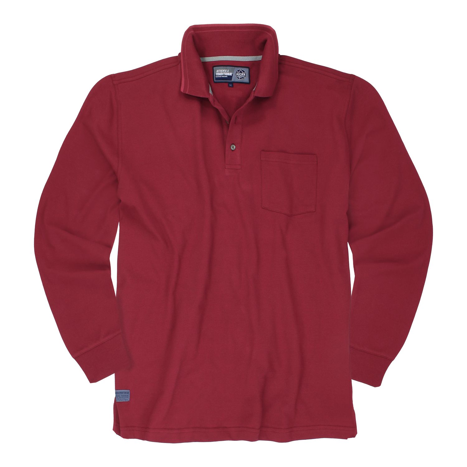 Longsleeve Polo "sky wolf" in dark red for men by Ahorn Sportswear up to oversize 10XL