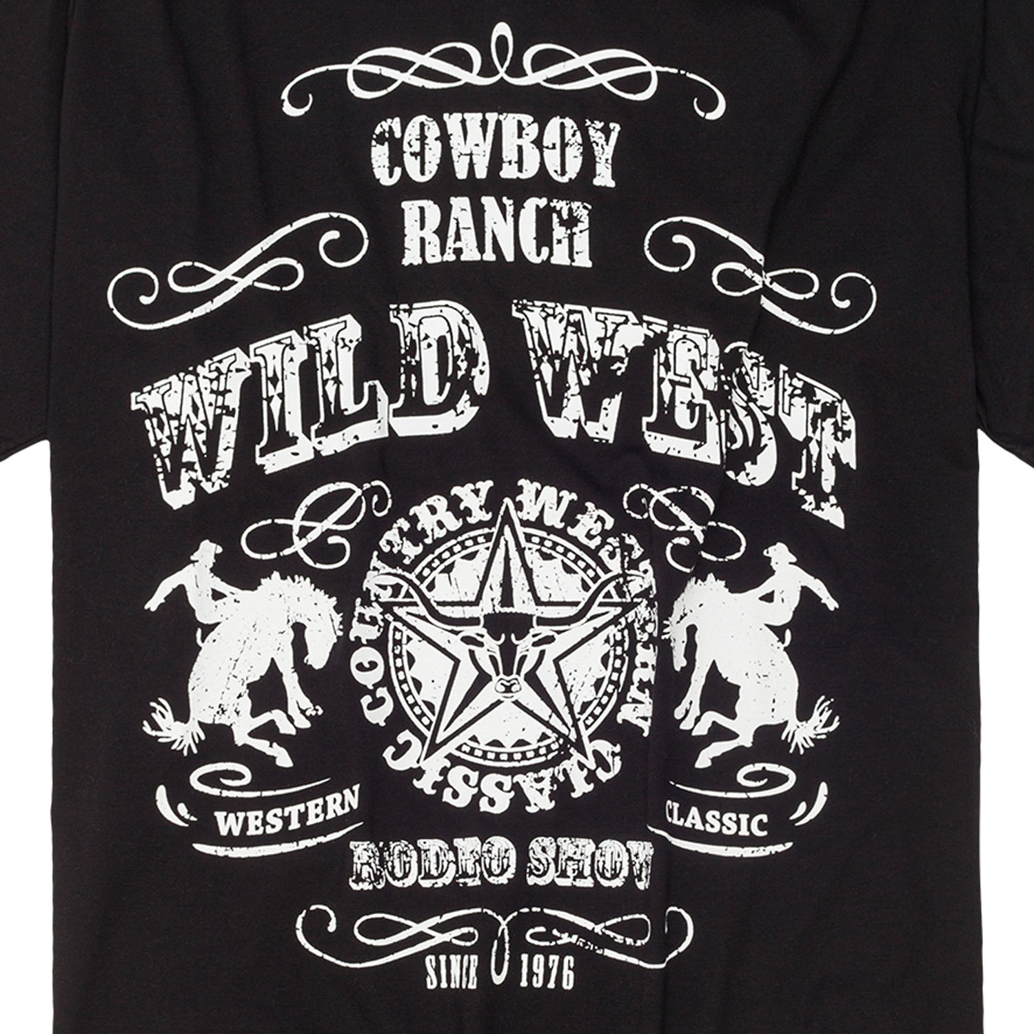 T-shirt en noir avec impression "Wild West" by Honeymoon en grandes tailles jusqu'au 15XL