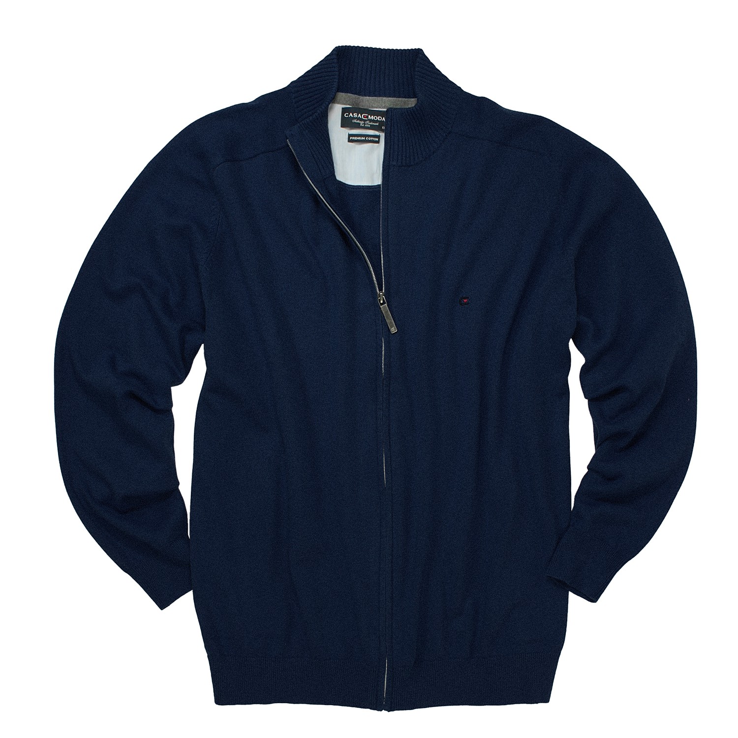 Cardigan for men by Casamoda in dark blue with zip in XXL sizes up to 6XL