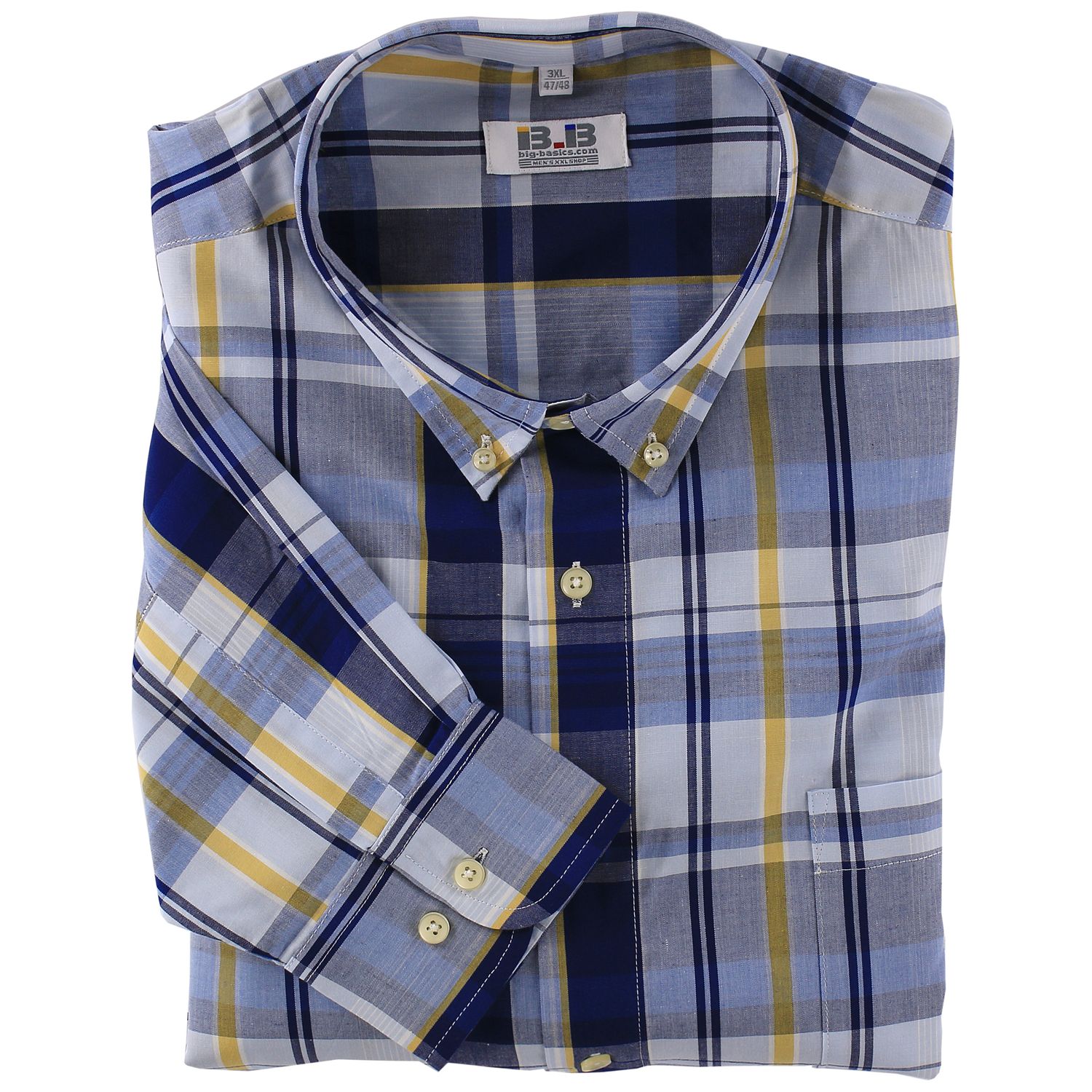 Blue checkered long sleeve shirt by Big-Basics up to oversize 8XL
