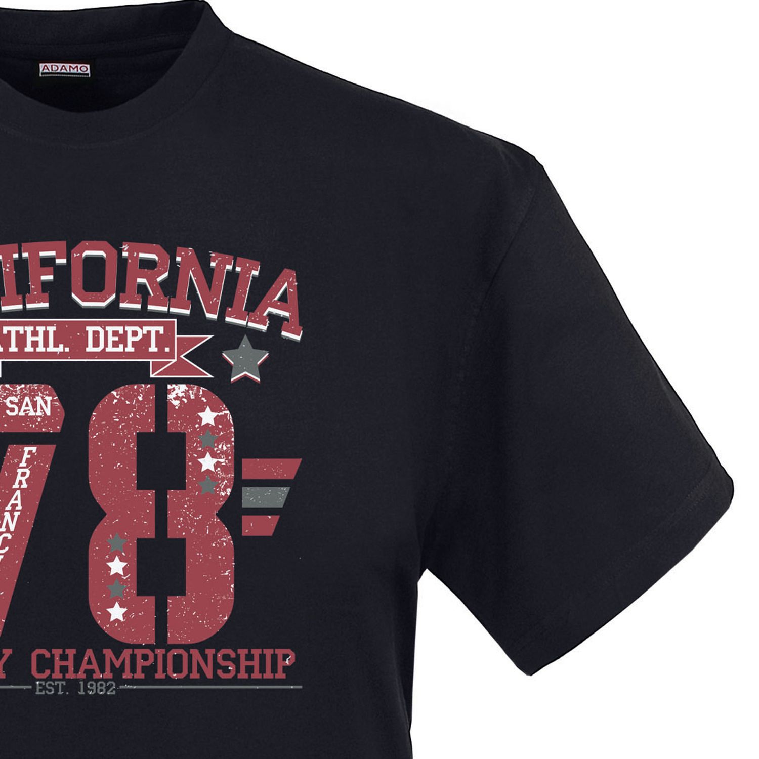 T-shirt imprimé en noir California 78 de ADAMO dans les tailles 2XL - 12XL / 4XLT pour hommes 