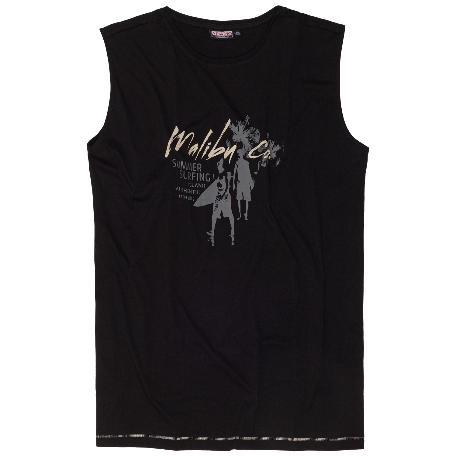 Tank top "Malibu" in black with imprint by Adamo for men up to oversize 10XL
