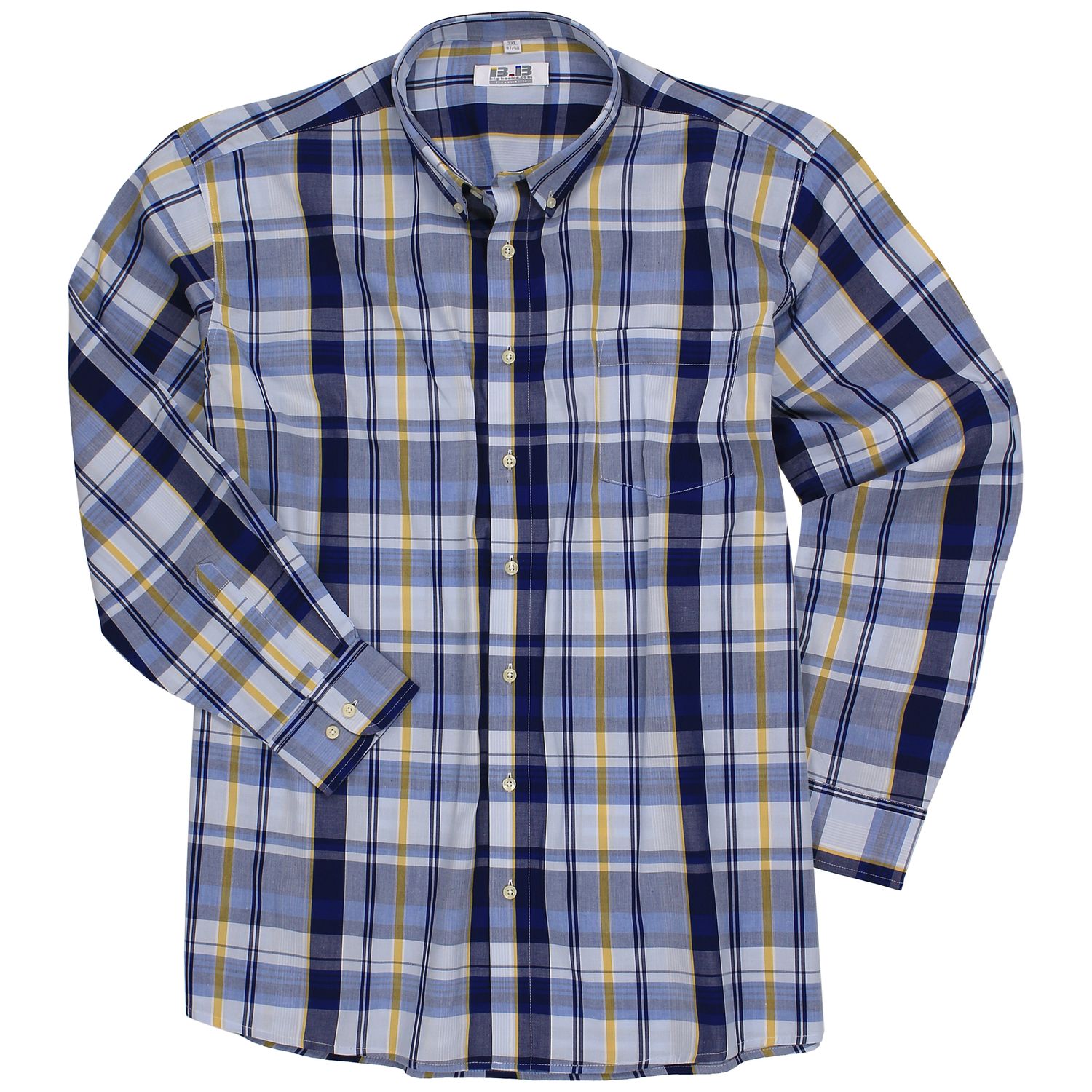 Chemise manches longues bleu à carreaux de Big-Basics en grandes tailles jusqu'au 8XL